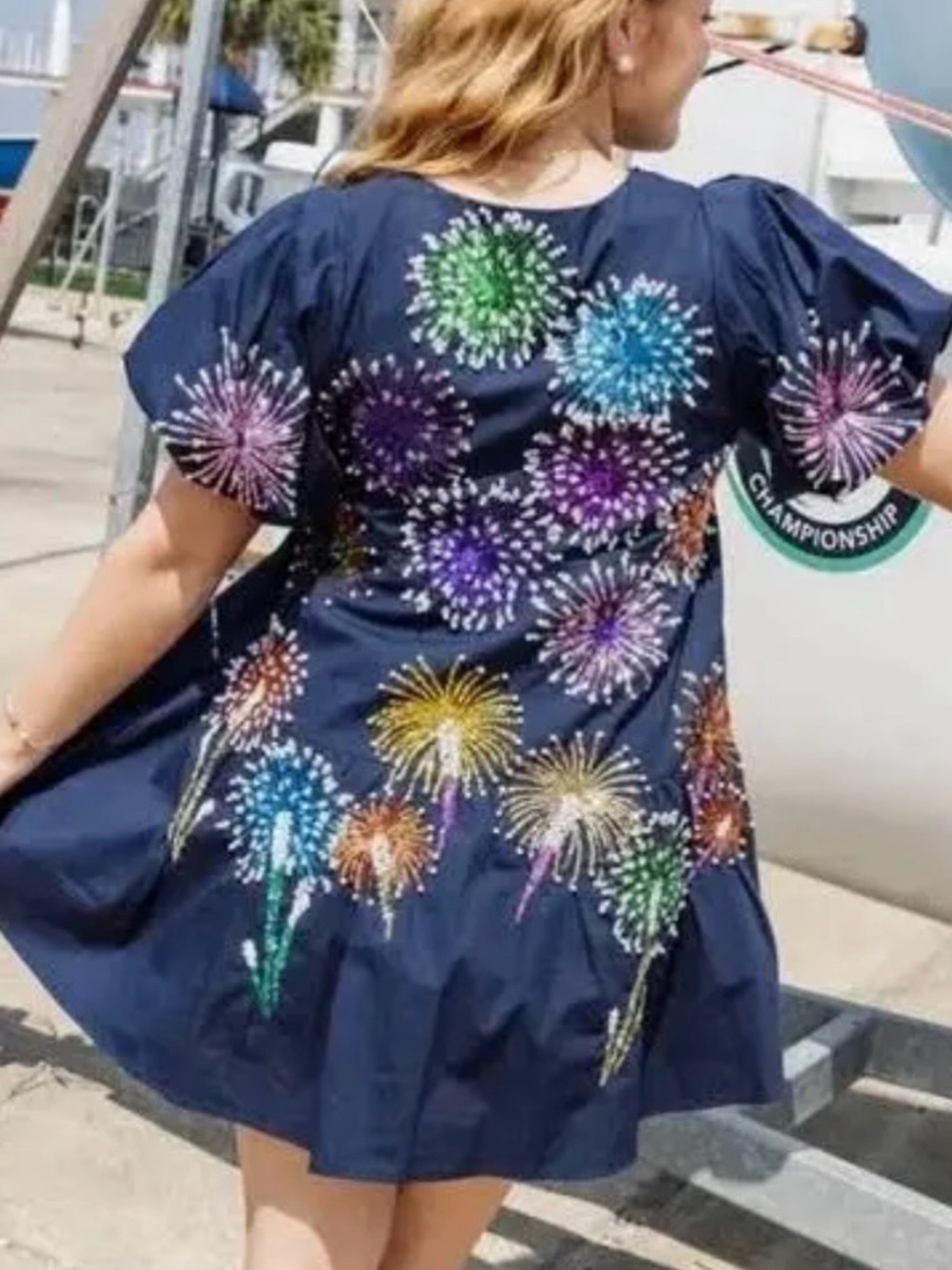 QUEEN OF SPARKLES Navy Mini Dress with Multicolor Firework Embroidery - Picture 5 of 5